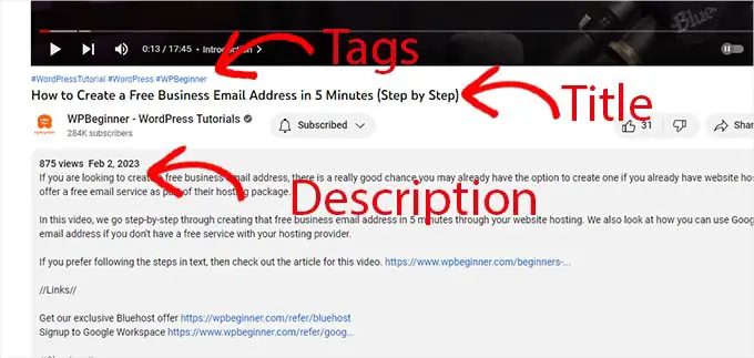 ชื่อเรื่อง แท็ก และคำอธิบายที่ใช้ในวิดีโอ YouTube