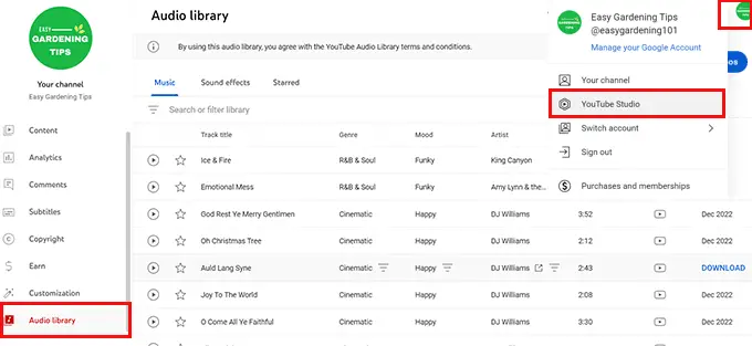 ห้องสมุดเสียงของ YouTube