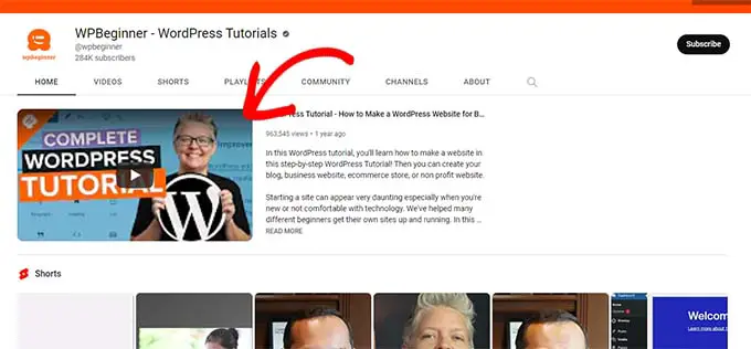 ตัวอย่างช่อง YouTube