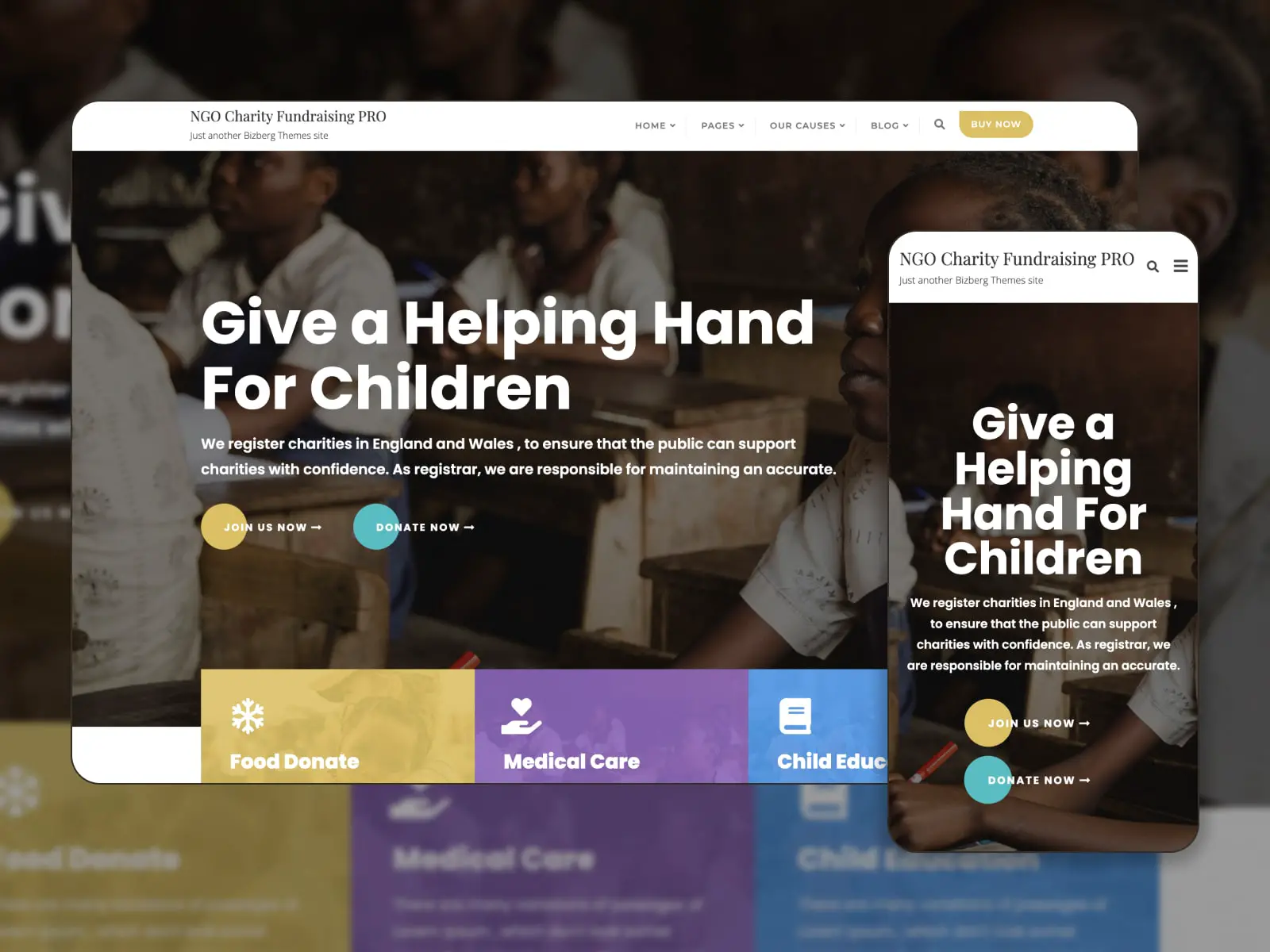 WordPress教会のウェブサイト用のClean Charityの無料テーマのコラージュ。