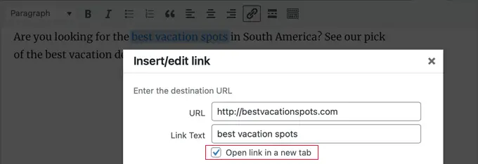 เปิดลิงก์ในแท็บใหม่โดยใช้โปรแกรมแก้ไขแบบคลาสสิก Open link in new tab using the classic editor
