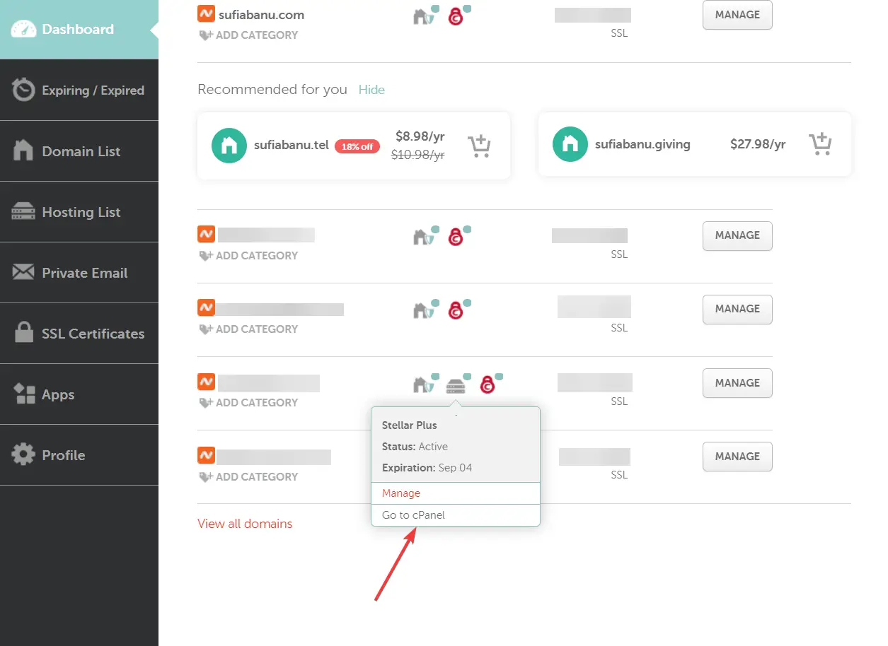 ubicando cpanel en cuenta de hosting