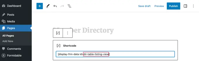 รหัสย่อเพื่อแสดงไดเร็กทอรีในตาราง Shortcode to Display the Directory in a Table