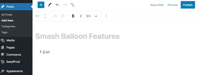 Créer une liste numérotée dans WordPress Creating a numbered list in WordPress