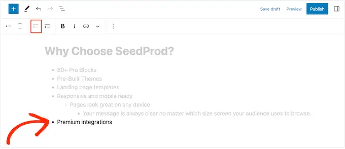 Création de listes imbriquées dans WordPress à l'aide des boutons de retrait et de retrait négatif Creating nested lists in WordPress using the indent and outdent buttons