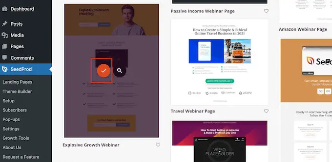 Choisir un modèle avec SeedProd Choosing a template using SeedProd