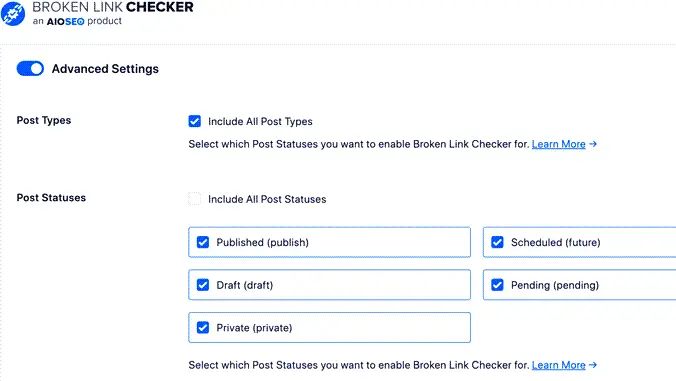 alat pemeriksa tautan rusak pengaturan lanjutan advanced settings of broken link checker