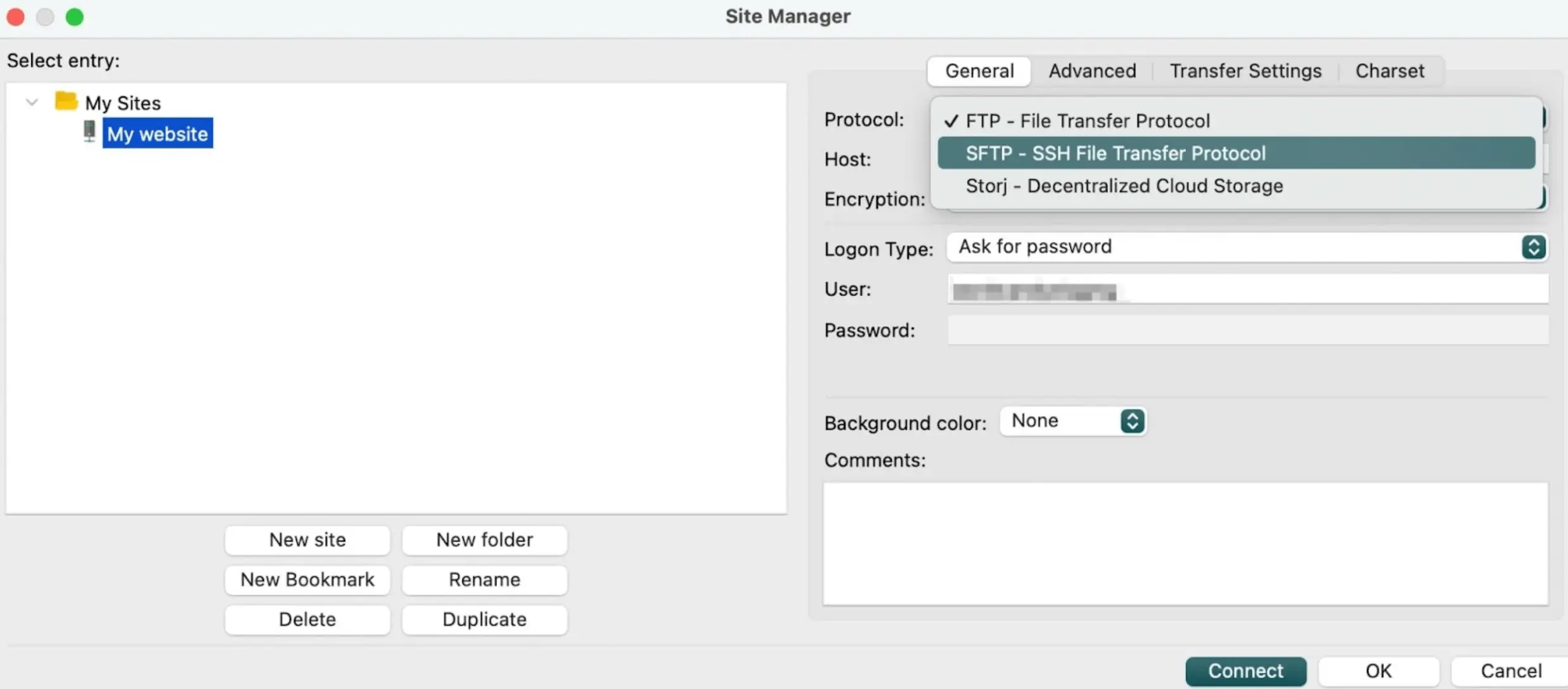 Ubah FTP ke SFTP di FileZilla