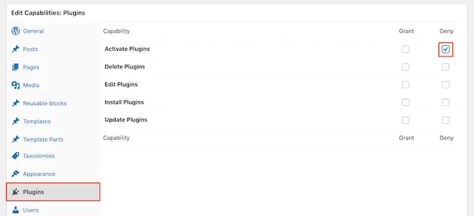 Empêcher les clients de désactiver les plugins avec un rôle d'utilisateur personnalisé Preventing clients from deactivating plugins with a custom user role