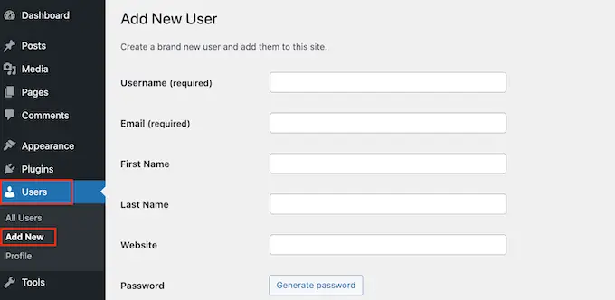 Ajouter de nouveaux utilisateurs à un site WordPress Adding new users to a WordPress website