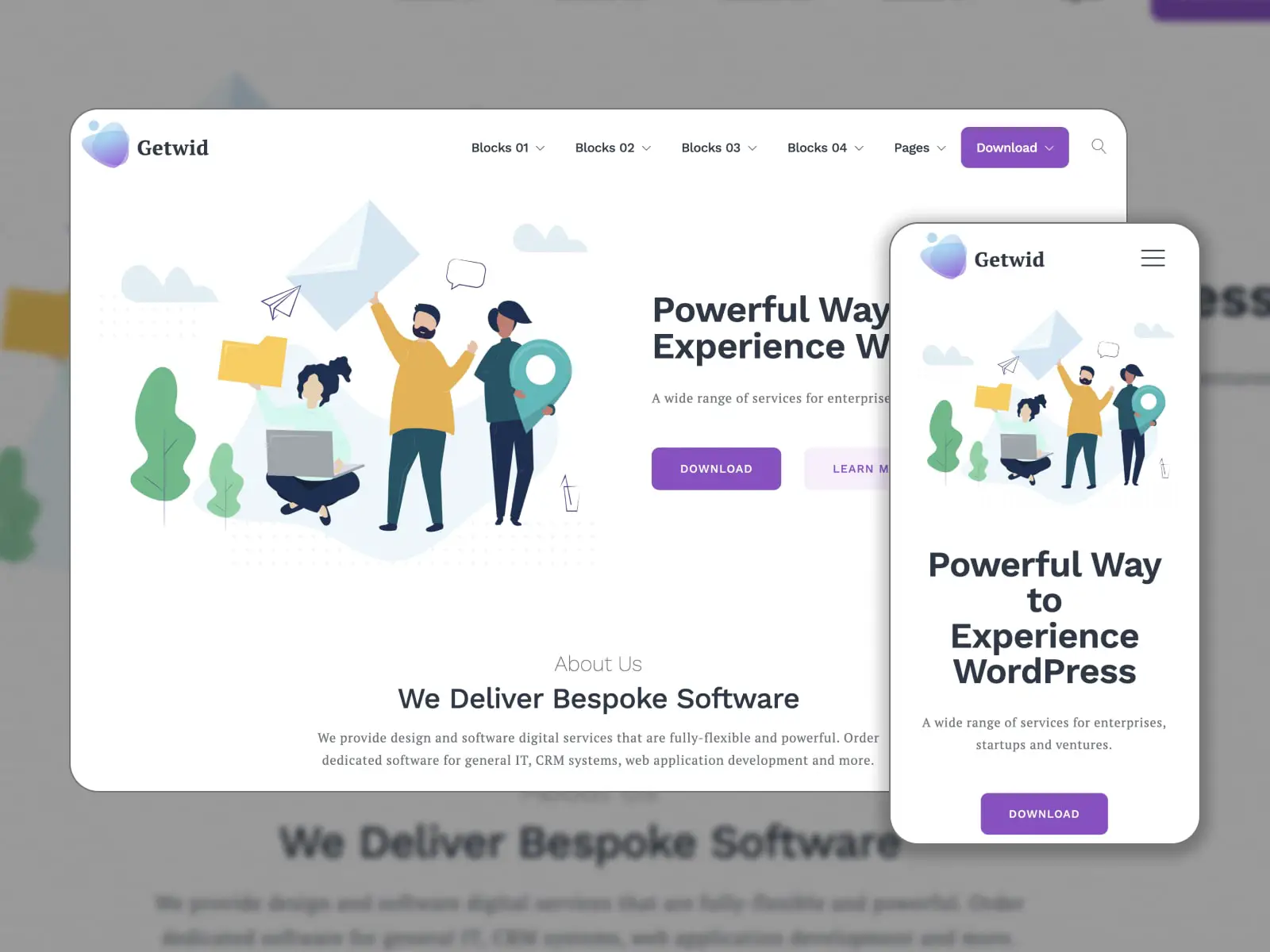 Collage del sito web demo di Gewtid Base con uno sfondo bianco.