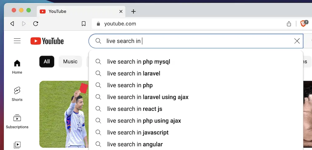 Menelusuri menggunakan fungsi penelusuran langsung YouTube.