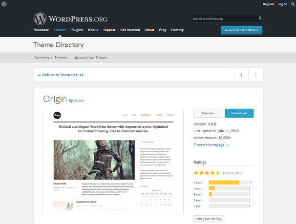 Tema WordPress de origem