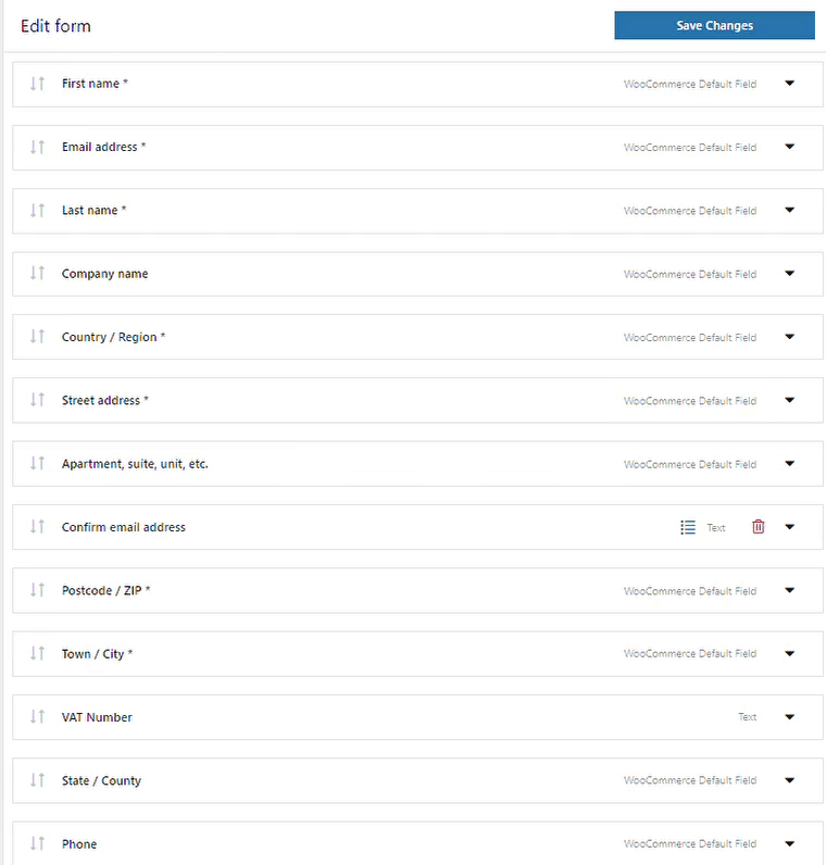 Перетаскивание редактора поля проверки woocommerce