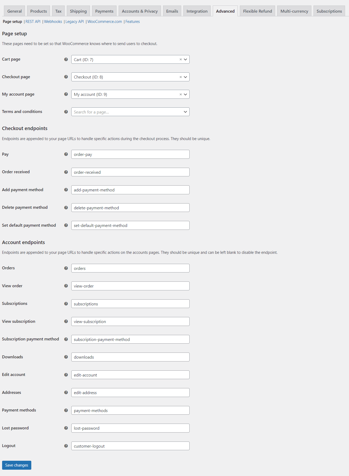 Setări avansate WooCommerce