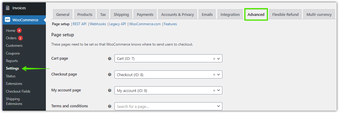 Configurarea paginii WooCommerce