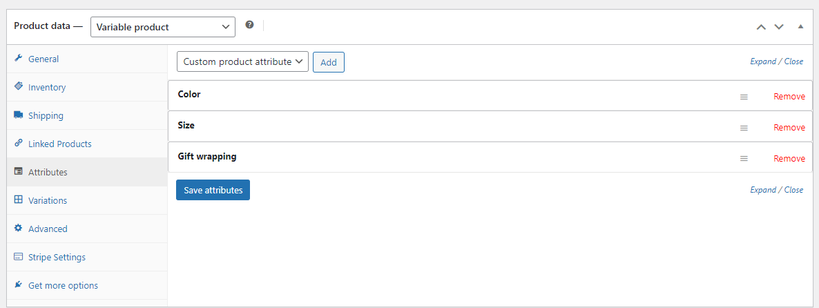 WooCommerce 中的默认产品属性