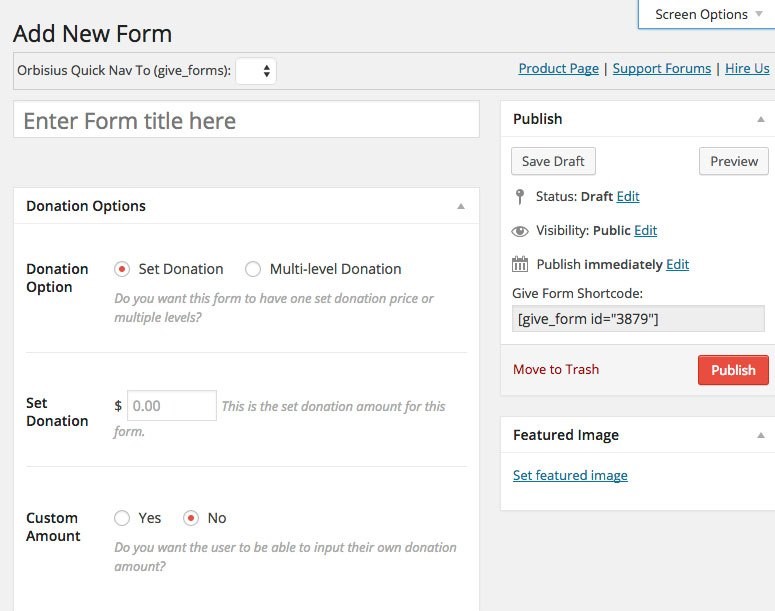 Gib Neues Formular hinzufügen, Spenden-Plugin