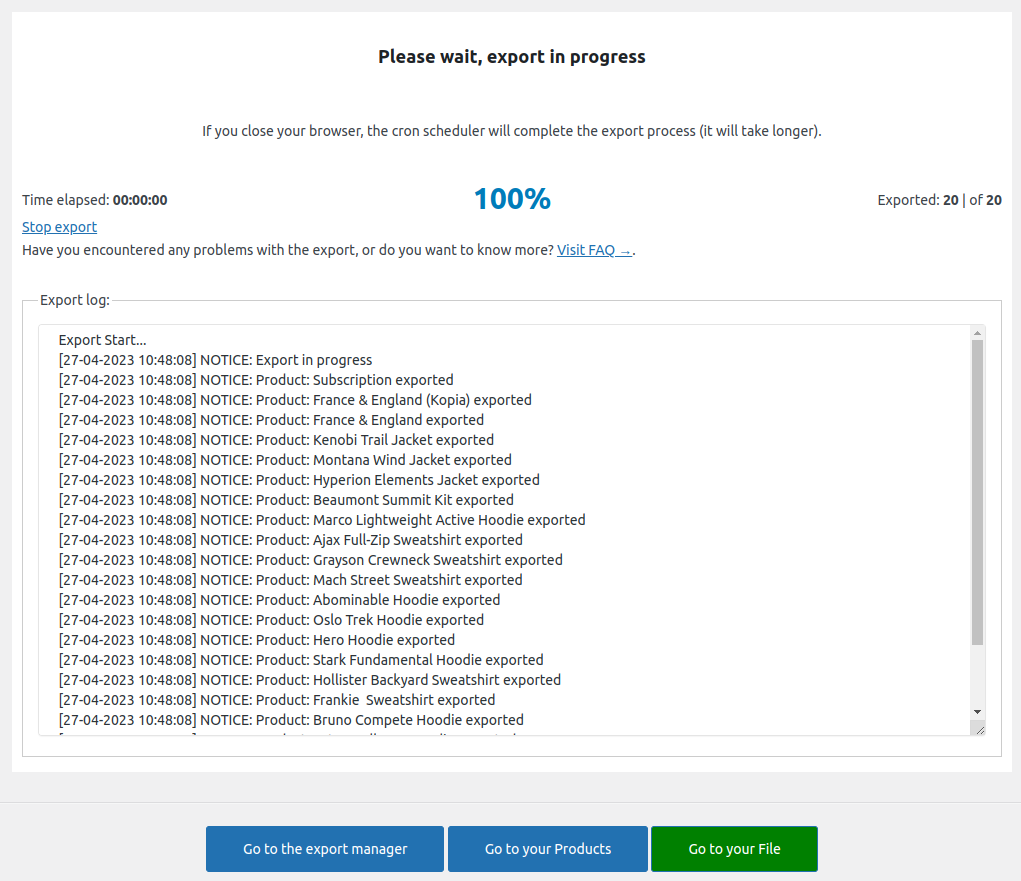 WooCommerce からの製品のエクスポート。結論