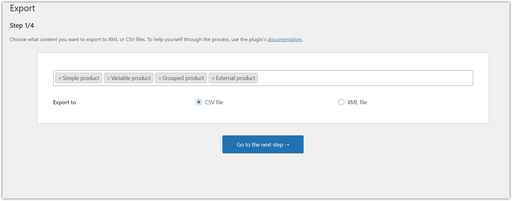 確定要從 WooCommerce 導出的產品類型