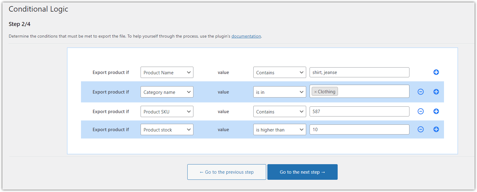 Logica condiționată într-un plugin de export de produse WooCommerce
