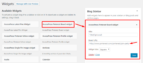 integrar o pinterest com wordpress usando um widget