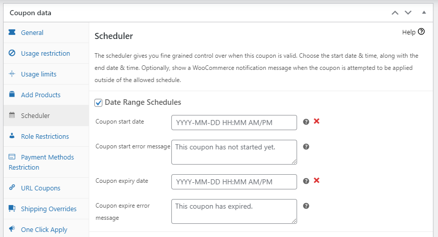 スケジューラ - 高度なクーポン Advanced Coupon's Coupon Scheduler Feature