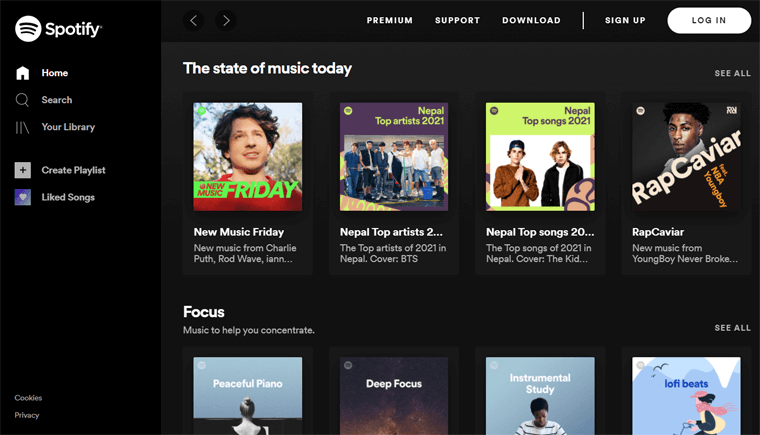 Spotify Entertainment 웹사이트 예시