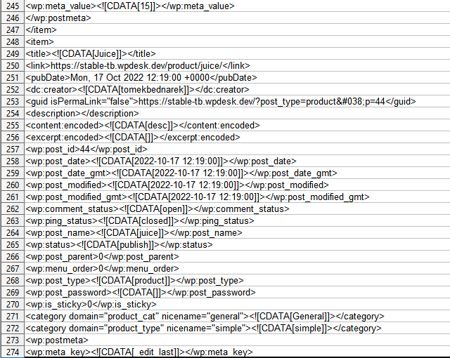 WordPress エクスポーター XML スプレッドシート