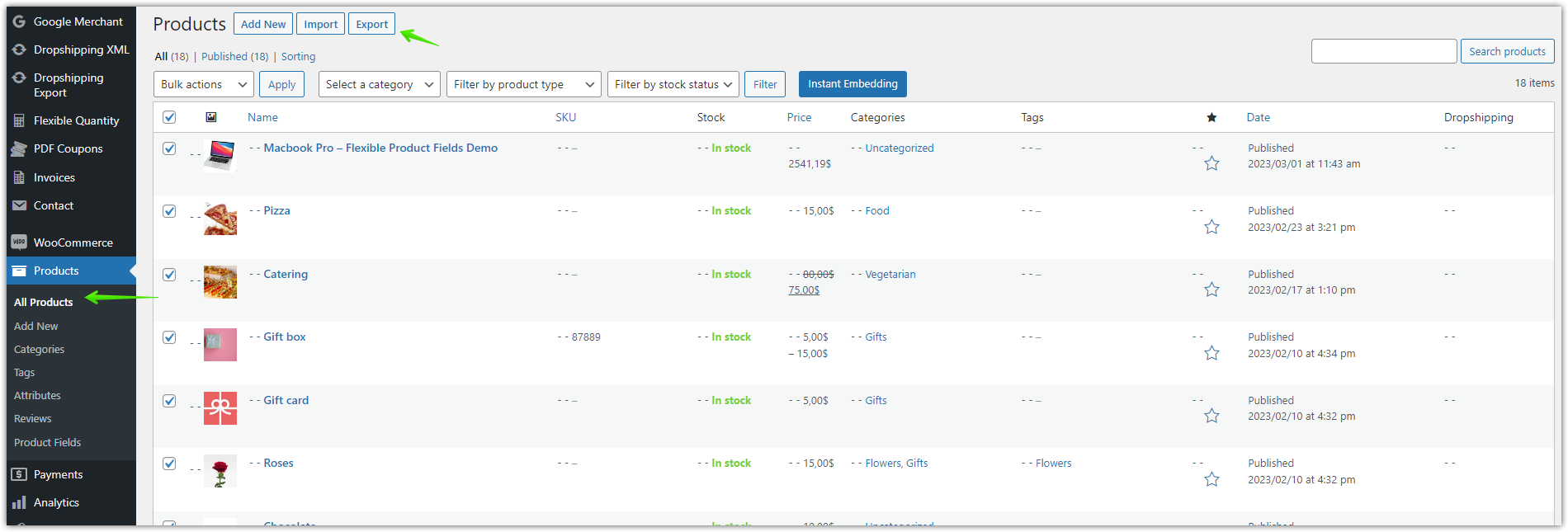 WooCommerce から csv への商品のエクスポート