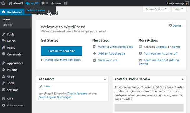 Administrator WordPress în engleză