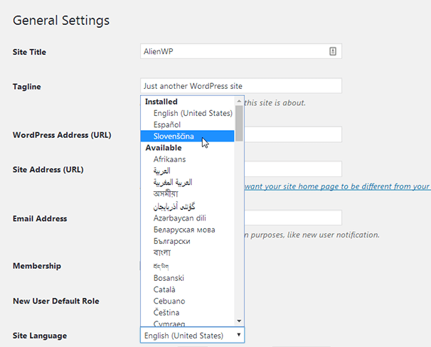 WordPress - Limbă instalată