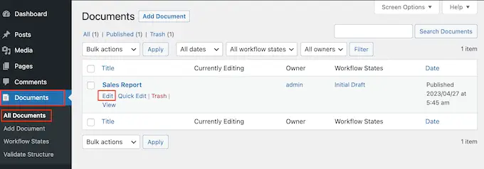 WordPress でドキュメントの設定を編集する