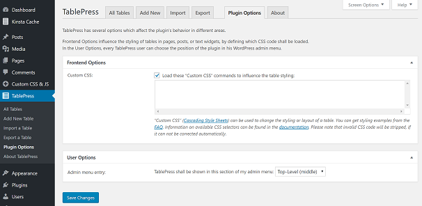 Créer un tableau avec TablePress