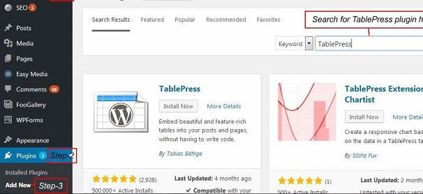 Installation de TablePress