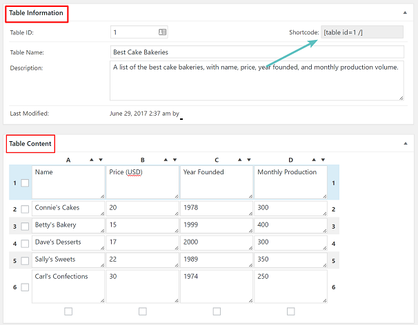 Créer un tableau avec TablePress