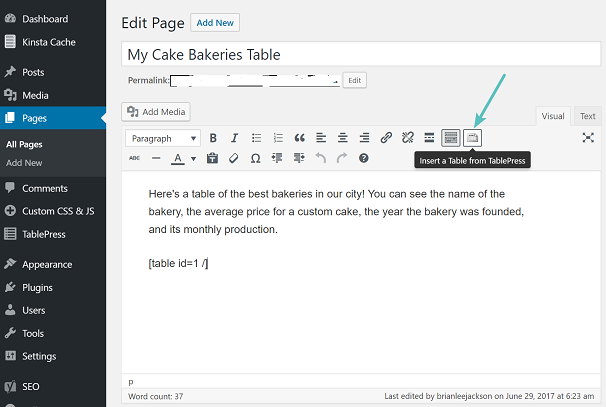 Créer un tableau avec TablePress