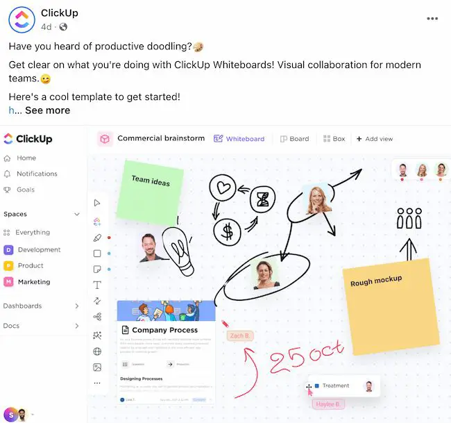 Idei de postări pe Facebook de afaceri: ClickUp