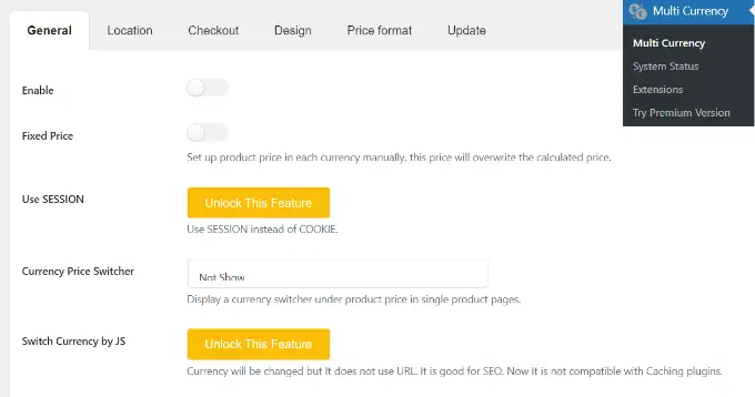 CURCY genel ayarları CURCY general settings