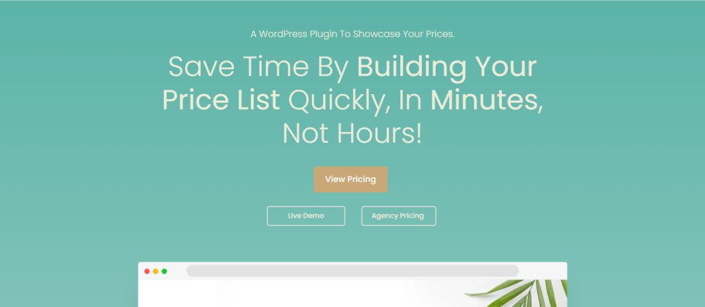 Un widget standard del menu dei prezzi di WordPress