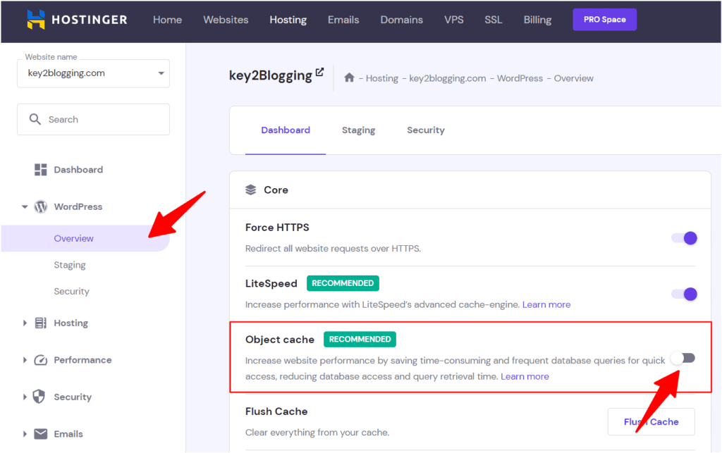 تفعيل ذاكرة التخزين المؤقت للكائن في Hostinger