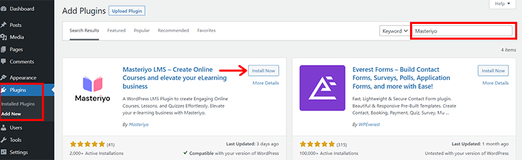 بحث وتثبيت Masteriyo Plugin