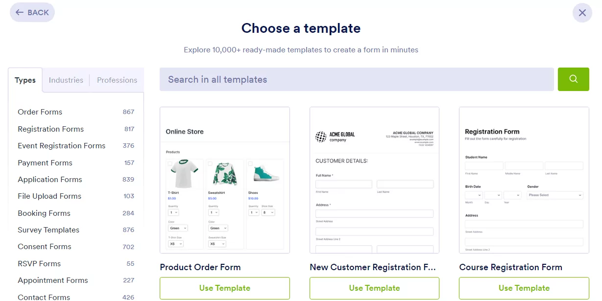 jotform 表单模板
