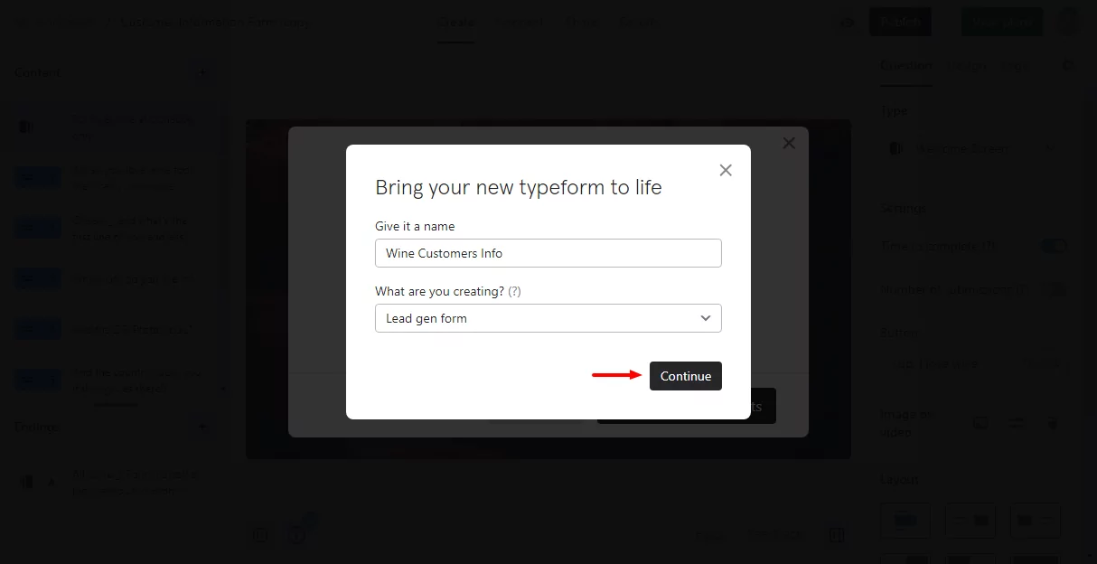 typeform 表单标题和类型