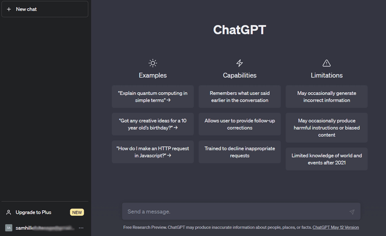 ChatGPT ユーザー インターフェイス