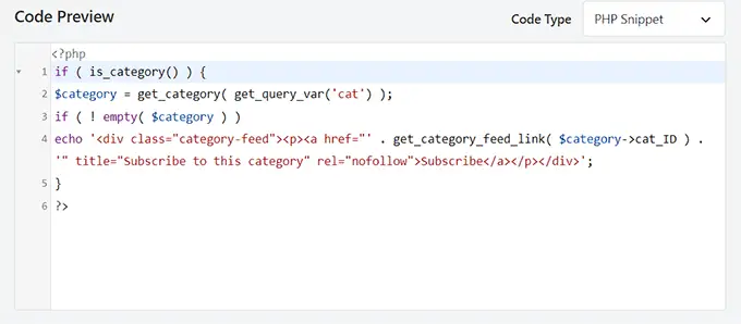 Paste the code snippet for adding subscription link