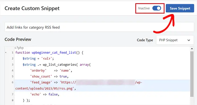 RSS 피드 링크를 범주에 추가하기 위한 코드 스니펫 저장 Save the code snippet for adding RSS feed links to categories