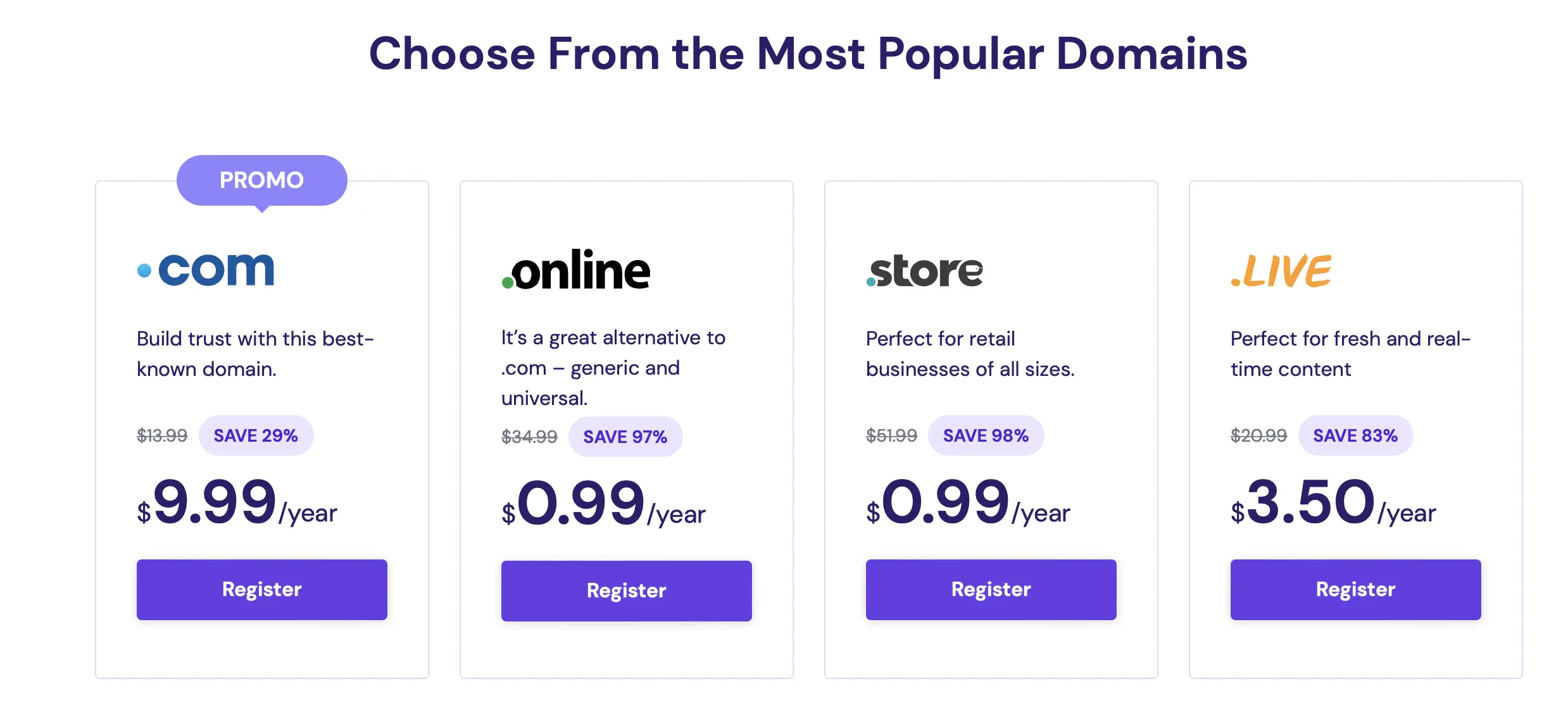 Beliebte Hostinger-Domains zum Verkauf