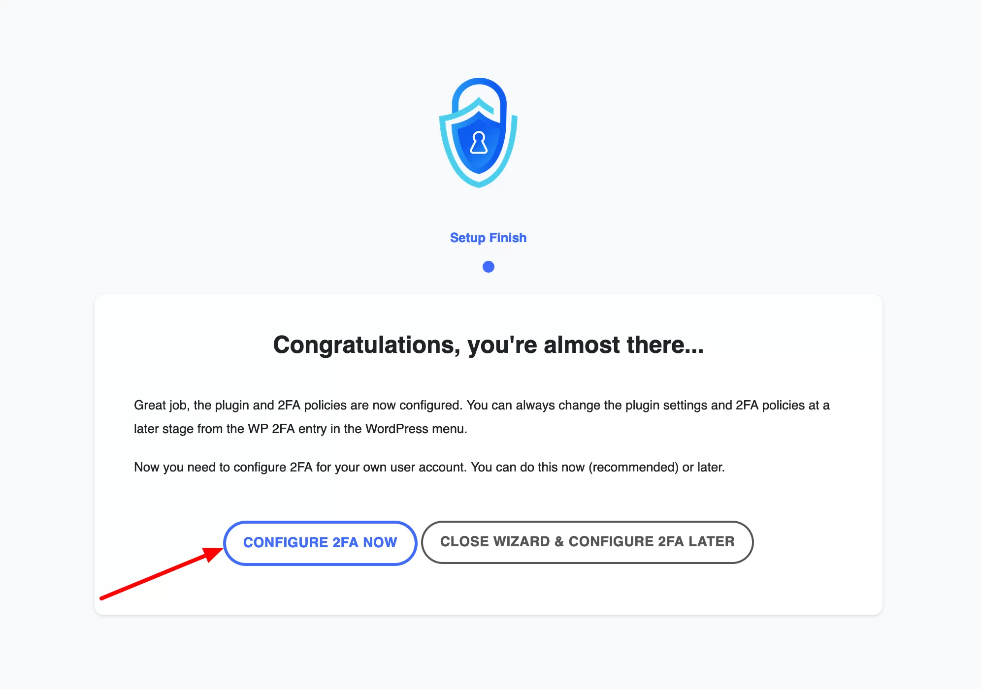 完成 WP 2FA 配置向导。