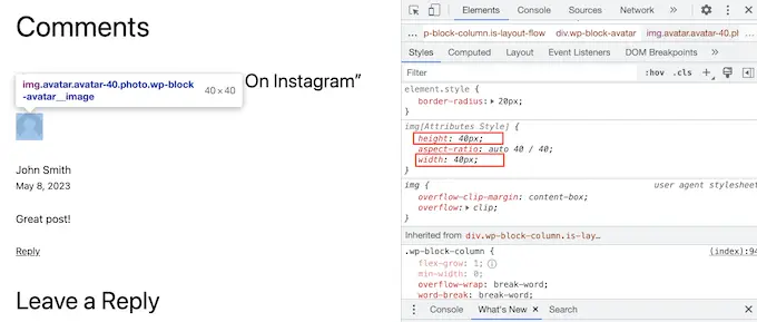 การแก้ไข WordPress Gravatar โดยใช้เครื่องมือตรวจสอบของ Chrome Editing a WordPress Gravatar using Chrome's Inspect tool